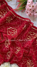 Rich Red Heavy Floral Jaal Saree