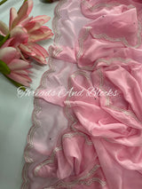 Baby Pink Organza Cutwork Border Saree