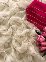 Cream Sikhiya Gota Jaal Saree