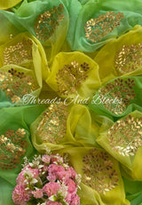 Yellow Green Blue Shaded Gotapatti Saree