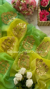 Yellow Green Blue Shaded Gotapatti Saree