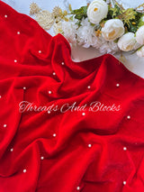 Red Pearls Velvet Shawl