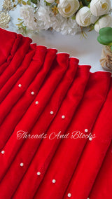 Red Pearls Velvet Shawl
