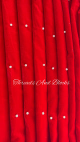 Red Pearls Velvet Shawl