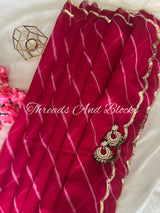 Pink Leheriya with double scalloped Border
