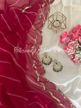 Pink Leheriya with double scalloped Border