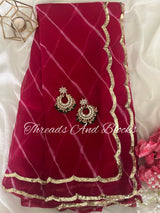 Pink Leheriya with double scalloped Border