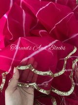 Pink Leheriya with double scalloped Border