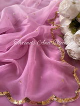 Ombré Lilac Scalloped Border Saree