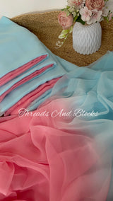 Powder Blue and Peachy Pink Shaded Saree