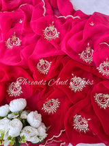 Pink Red Ombré Chandbali Buta Saree