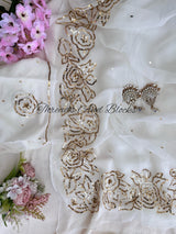 White Rose Border Saree