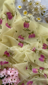 Blooms of Paradise Hand Painted Saree