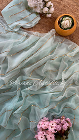 Ombré Blue Sequin Stripes Saree