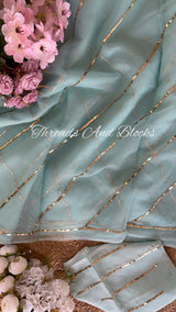 Ombré Blue Sequin Stripes Saree