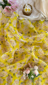 Organza Summer Yellow Floral Saree