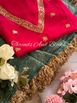Crushed Tissue Saree with Contrast Blouse