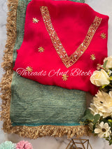 Crushed Tissue Saree with Contrast Blouse