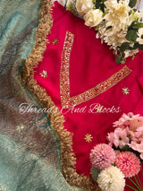 Crushed Tissue Saree with Contrast Blouse
