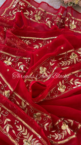 Organza Festive Floral Border Saree