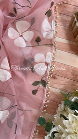 Organza Hibiscus Saree with Pearls