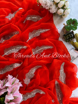 Pop Orange Cutdaana Leaf Saree