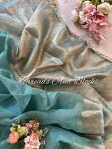 Crushed Tissue Banarasi Border Saree with Pearls