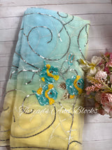 Soft Blue and Lemon Rose Jaal Saree