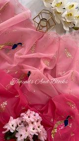 Shaded Pink Jaal Saree with Peacocks