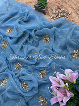 Carolina Blue Sequins Jaal Saree