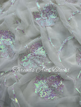 White Sequin Floral Border Saree