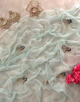 Powder Blue Peacock Jaal Saree
