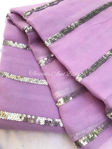 Lavender Sequins Stripes Saree