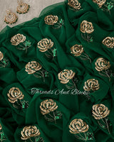 Bottle Green Rose Buta Saree