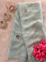 Powder Blue Peacock Jaal Saree