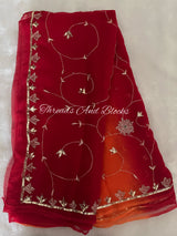 Orange Red Vintage Floral Jaal Saree