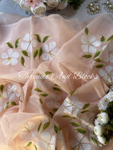 Organza Hibiscus Hand Painted Saree