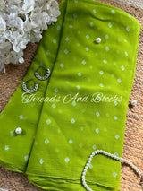 Parrot Green Bandhani chiffon Saree