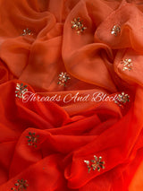 Shaded Orange Floral Mukaish Saree