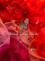 Pink Orange Rose Mukaish Saree