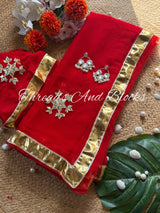 Red Kachi Patti Lappa Border Saree