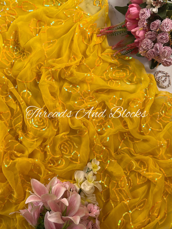 Yellow Rosey Affair Jaal Saree