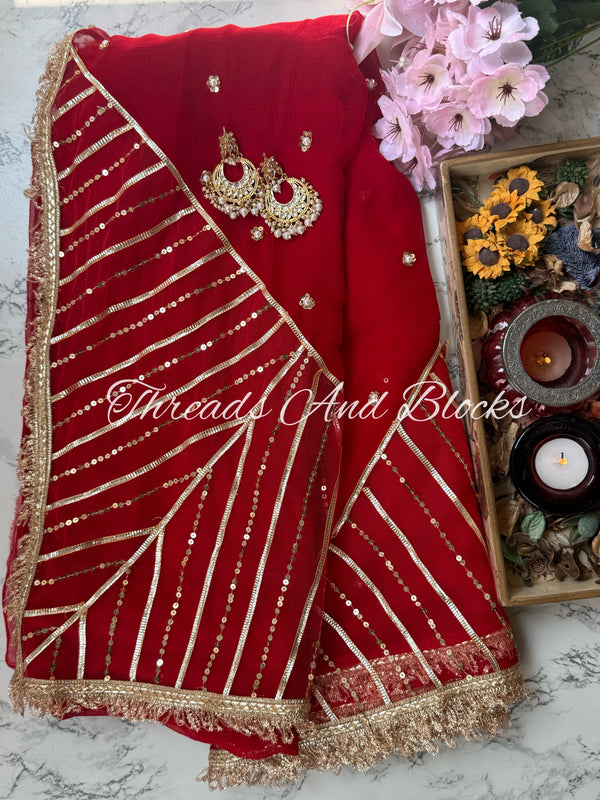 Sindoori Gota Sitara Saree