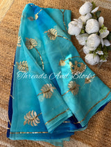 Shaded blue Zari Pittan Leaf Jaal Saree