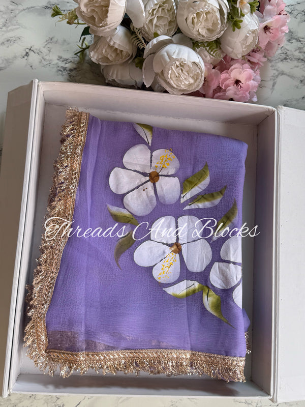 Lavender Hibiscus Saree with Border