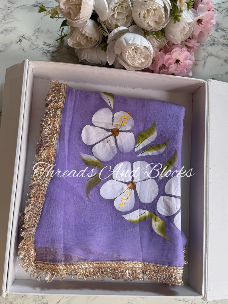 Lavender Hibiscus Saree with Border