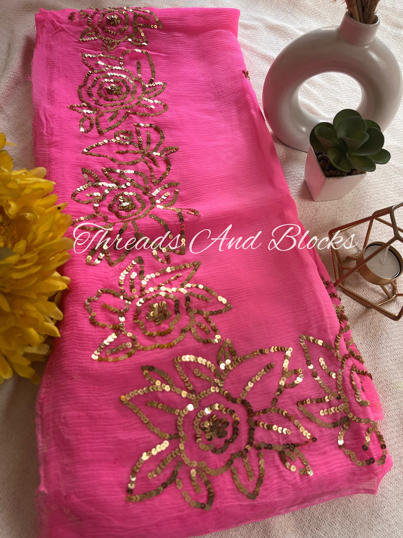 Hot Pink Rose Border Saree