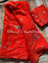 Orange Peacock Jaal Saree
