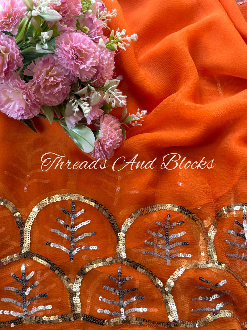 Sequin Jharokha Border Saree