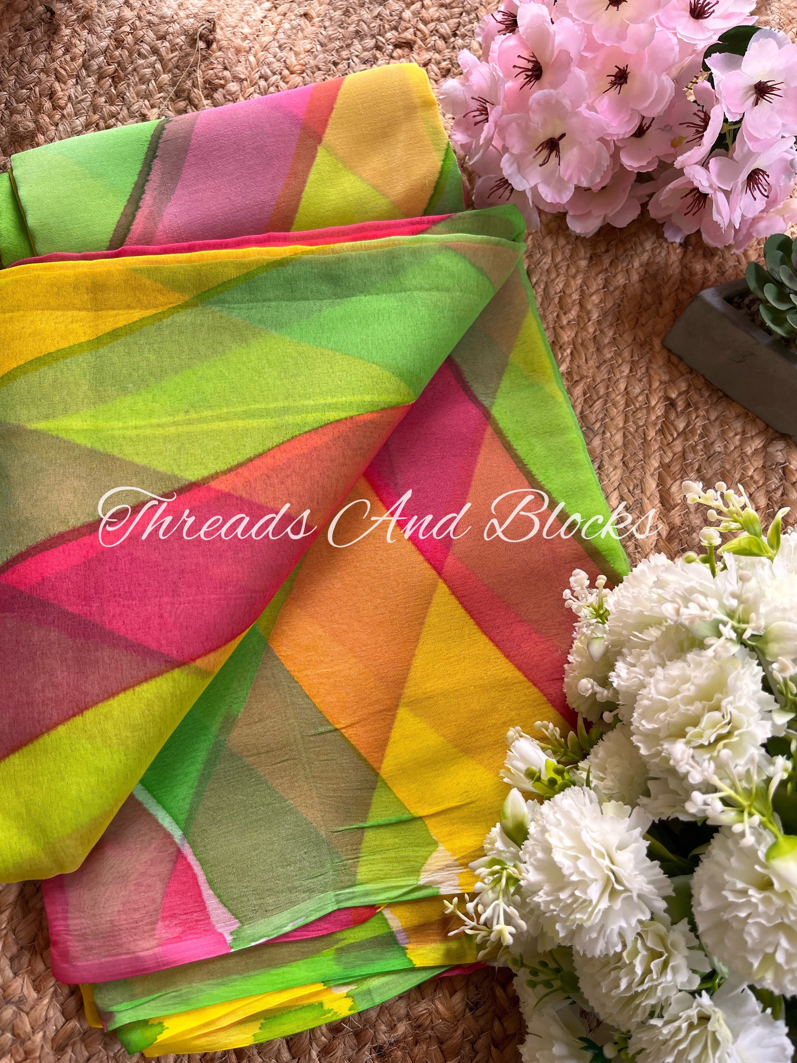 Hand Painted Multi Coloured Leheriya Saree